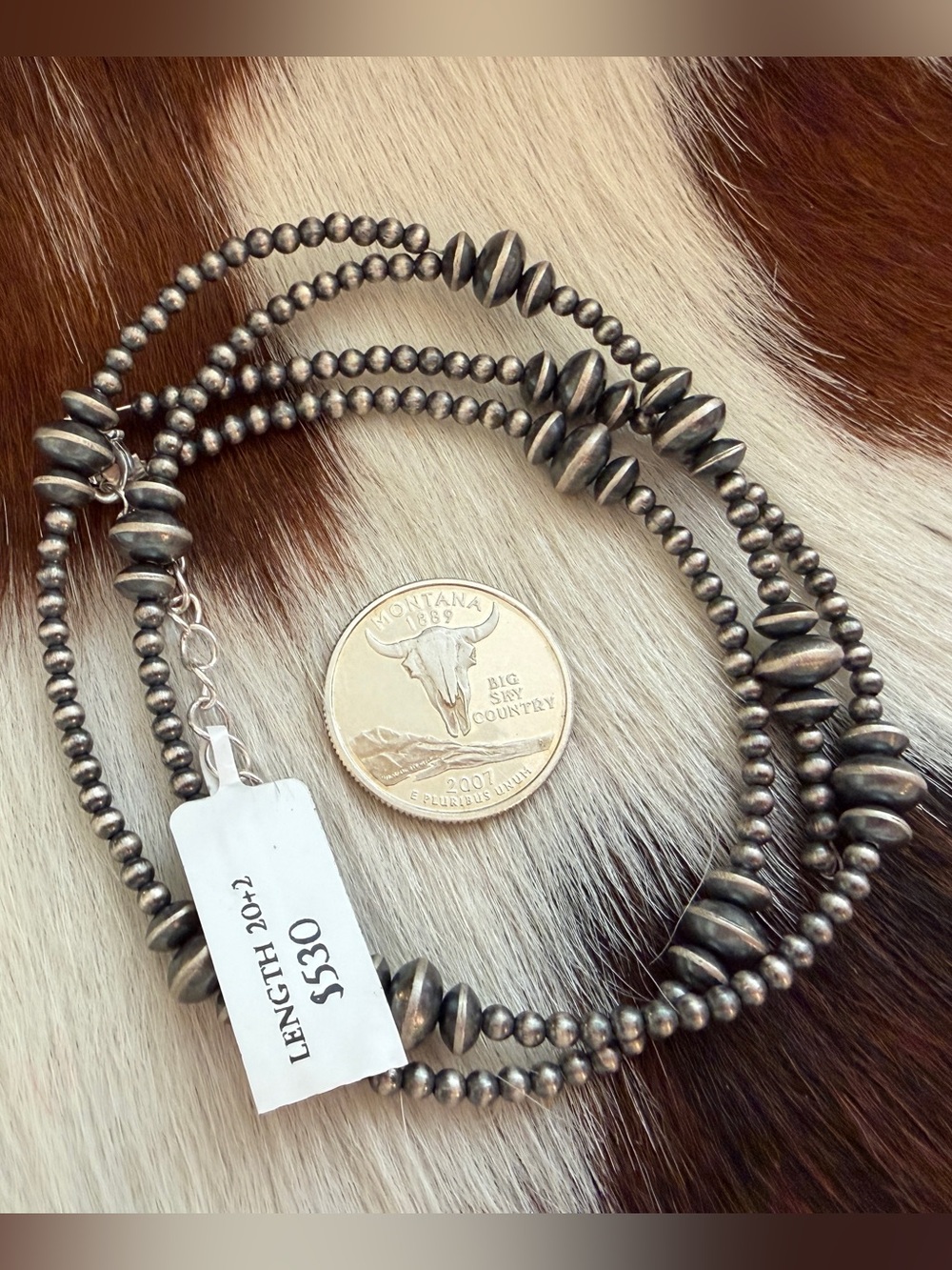 ❤️3mm 6mm 8mm Graduated Desert Pearls & Saucers Sterling Lariat Necklace 20+ 2”L - Picture 7 of 10